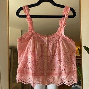 LoveShackFancy Bubblegum Pink Eyelet Tank